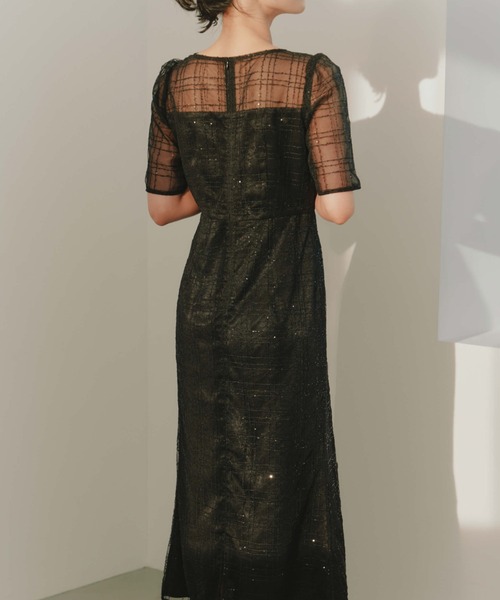 【kaene】チェックレース×チョーカー付きドレス/結婚式　ブラック　9号 フォルムフォルマ form forma 【kaene】チェックレース
