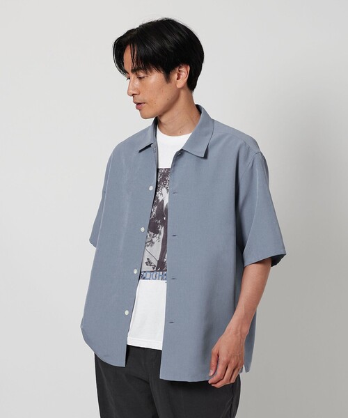 シャツ シルキータッチ キャンプカラー フォルム シャツ メンズ 美品