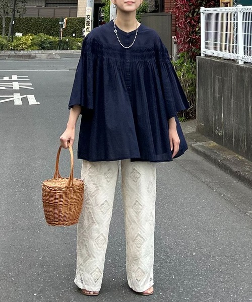 スラックス パンツ 「 notch. by KR 」スクエアパターンレースパンツ レディースの画像