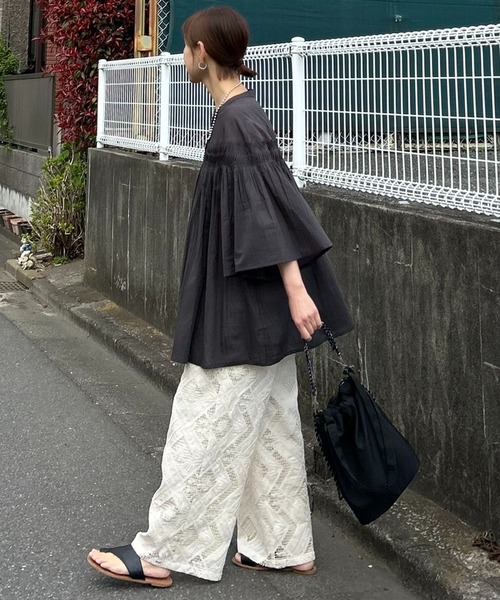 スラックス パンツ 「 notch. by KR 」スクエアパターンレースパンツ レディースの画像