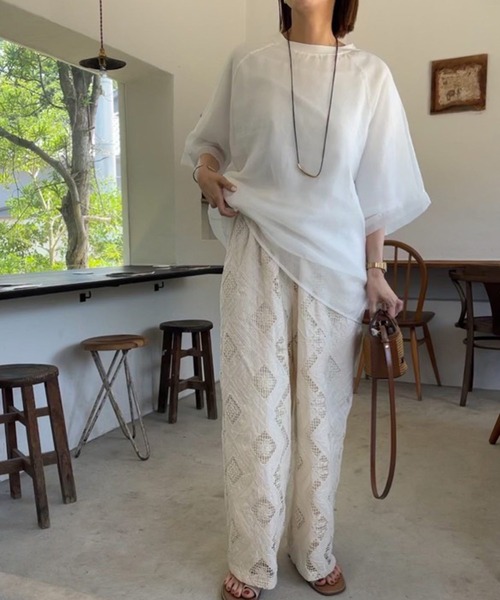 スラックス パンツ 「 notch. by KR 」スクエアパターンレースパンツ レディースの画像