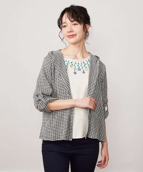 Jocomomola（ホコモモラ） パーカー ギンガムチェックボタン付き