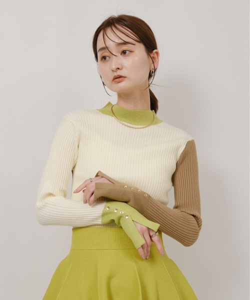 レイページ② palm RICHE ニット セーター 前後2way カラーブロックリブ