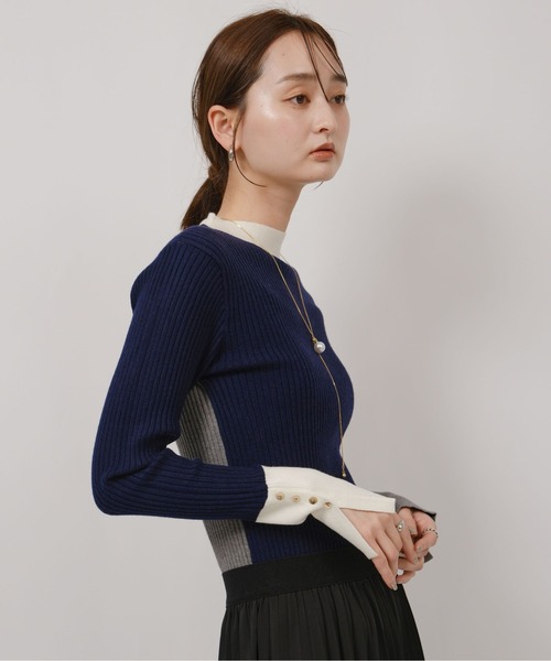 palm RICHE ニット セーター 前後2way カラーブロックリブ