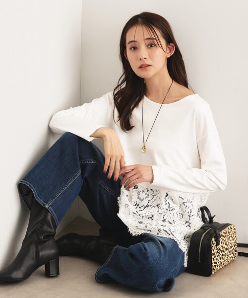 美品❤ビリティス❤キーレース切り替えカットソー INDIVI（インディヴィ） tシャツ 「レイヤードにおすすめ」レース