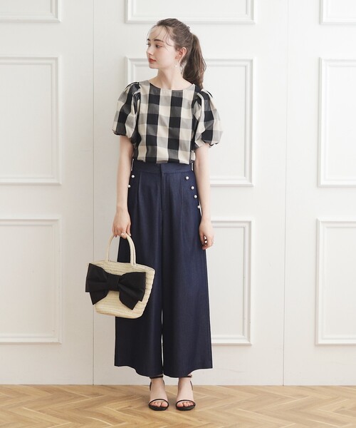 「couture brooch」 半袖ブラウス 42 ネイビー レディース_画像9