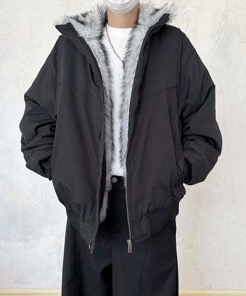 ブルゾン アウター 「FVLMEN」stand neck fur zip jacket/スタンド