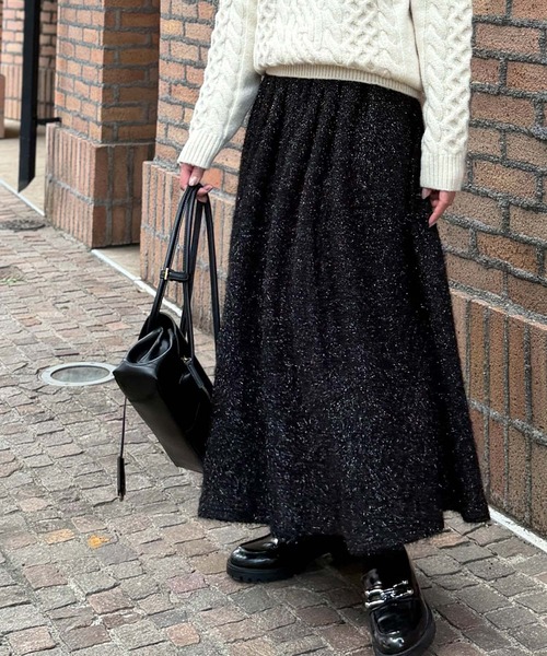 エルフランク（ELFRANK）/ラメシャギー ロング フレアスカート【洗える】 ELFRANK スカート 「2025AW」ラメシャギー ロング フレアスカート