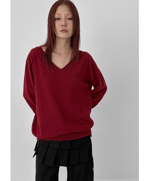 UNUSED(US2534) Vネック ニット セーター(red×black) UNUSED(US2534) Vネック ニット セーター(red×black) UNUSED - US2534