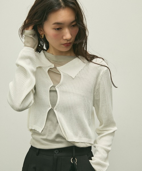 カーディガン Front hook polo rib cardigan / フロントホックポロリブ