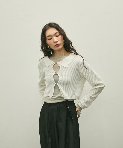 カーディガン Front hook polo rib cardigan / フロントホックポロリブ