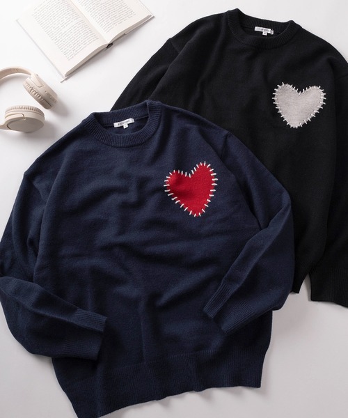 グレー ニットセーター ハート A刺繍 ami グレー ハート刺繍 ニットセーター