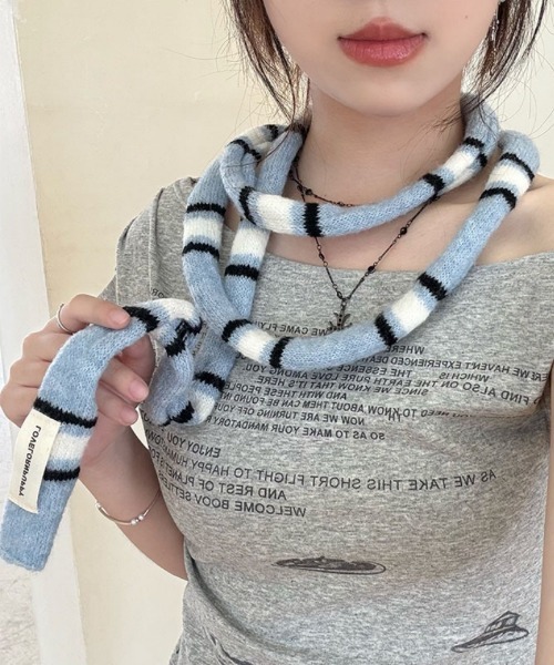 マフラー ストール Y2Kパネル細ボーダーマフラー レディース