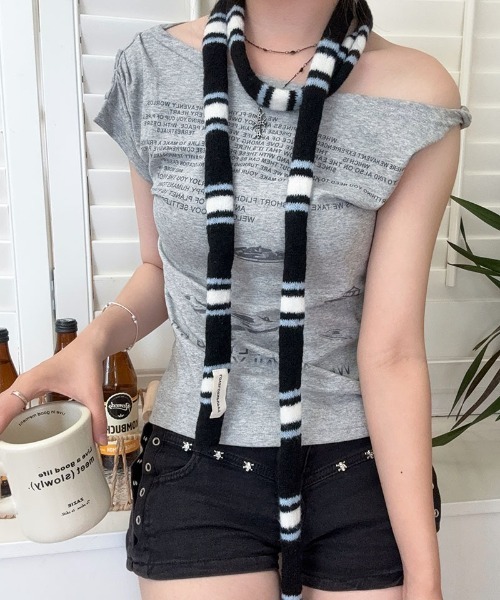 マフラー ストール Y2Kパネル細ボーダーマフラー レディース