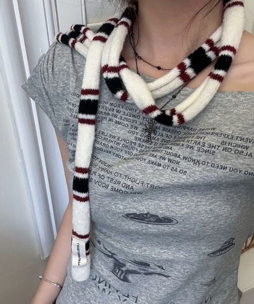 マフラー ストール Y2Kパネル細ボーダーマフラー レディース