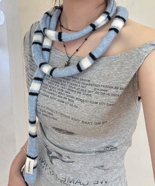 マフラー ストール Y2Kパネル細ボーダーマフラー レディース