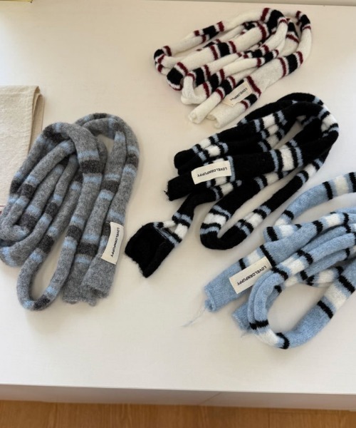 マフラー ストール Y2Kパネル細ボーダーマフラー レディース