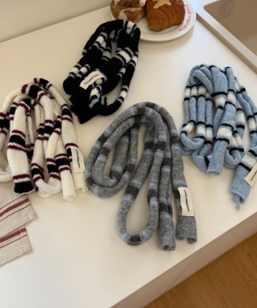 マフラー ストール Y2Kパネル細ボーダーマフラー レディース