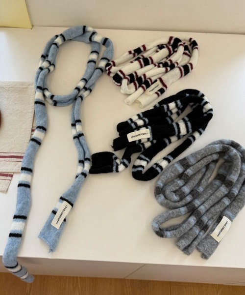 マフラー ストール Y2Kパネル細ボーダーマフラー レディース