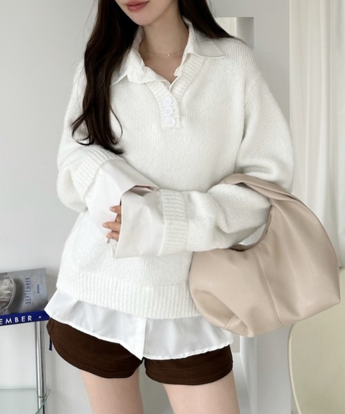 Ada. ニット セーター シャツ レイヤード風 ニット プルオーバー