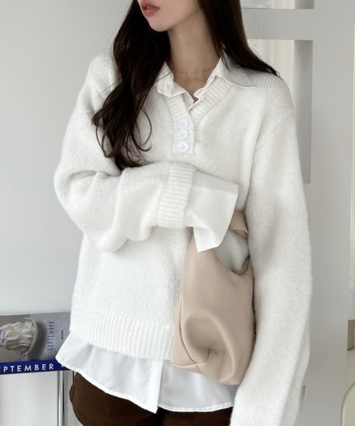 Ada. ニット セーター シャツ レイヤード風 ニット プルオーバー