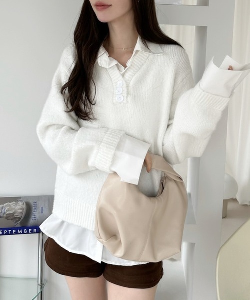Ada. ニット セーター シャツ レイヤード風 ニット プルオーバー
