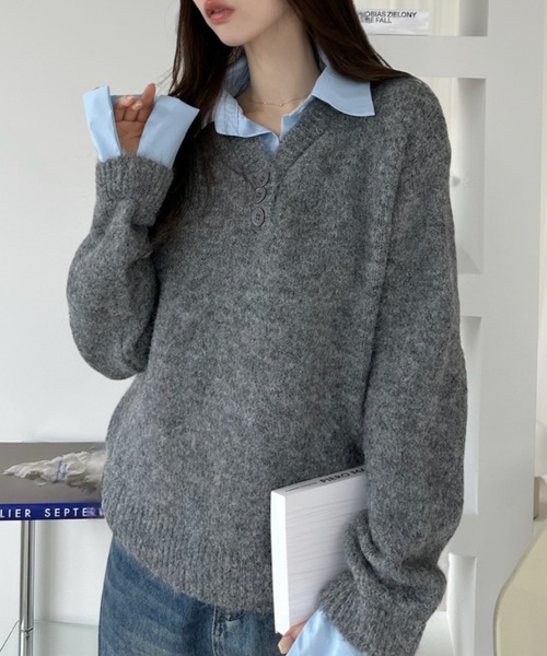 Ada. ニット セーター シャツ レイヤード風 ニット プルオーバー