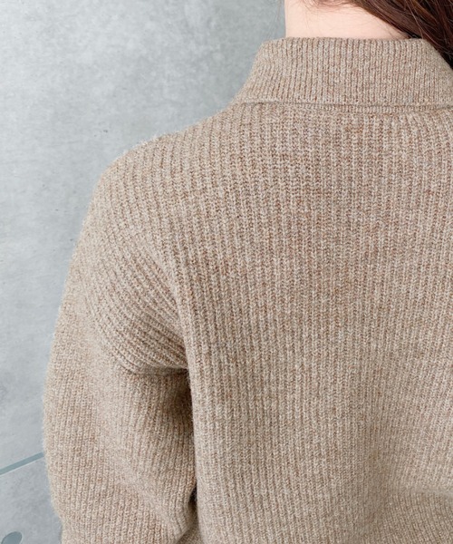 moment+ カーディガン ダブルジップえり付きざっくりニット