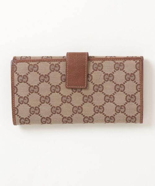 GUCCI グッチ GGキャンバス×レザー Wホック 長財布 ベージュ×レッド GUCCI（グッチ） 中古品 Wホック二つ折り長財布 GGキャンバス ベージュ