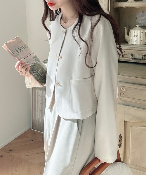 「Meiru」 ノーカラージャケット SMALL グレー レディース_画像8