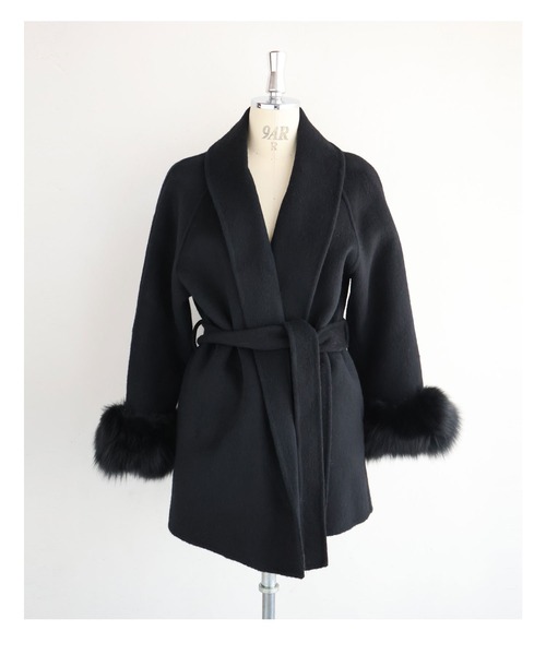 cawaii コート アウター 取り外しできるファー袖ウールライクコート