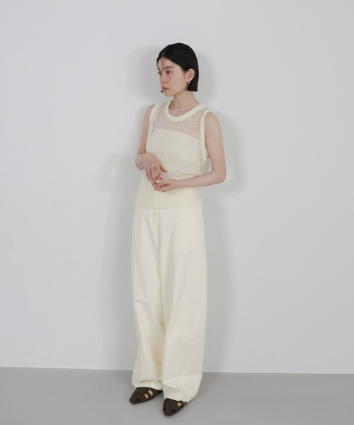 qung ハイウエストコットンwhiteパンツ Sサイズ　新品 select MOCA（セレクトモカ） ワイドパンツ パンツ ハイウエスト