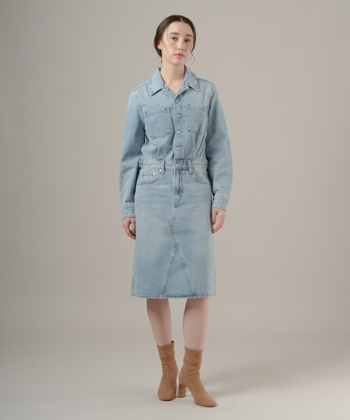 新品 alice+olivia デニムシャツ リベットボタン ワンピースドレス Levi's（リーバイス） シャツワンピース Aラインデニムウエスタン