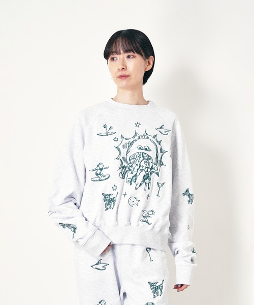 ヴィンテージ 7-UP ラグラン 長袖 トレーナー スウェット 染み込み トレーナー スウェット “SEA” Aimi Odawara ラグランクルースウェット
