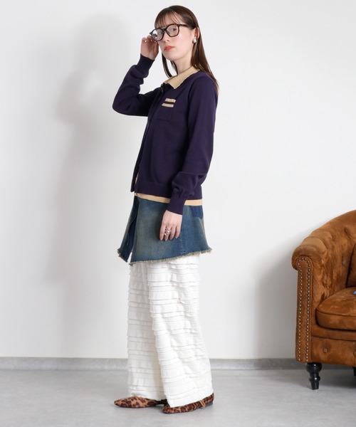 ポコ出品 cepo（セポ） ワイドパンツ パンツ ランダムフリルシアーイージー