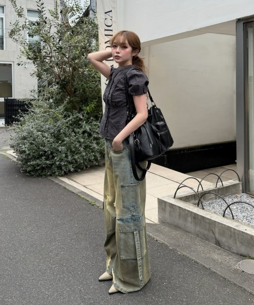 ワイドパンツ ジーンズ デニム デニムパンツ 「XSサイズ追加 /3サイズ展開 / ウエスト調節可」カーゴバレルルーズデニムパンツ レディースの画像