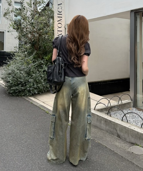 ワイドパンツ ジーンズ デニム デニムパンツ 「XSサイズ追加 /3サイズ展開 / ウエスト調節可」カーゴバレルルーズデニムパンツ レディースの画像