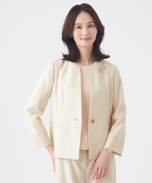 ジャケット ノーカラージャケット 「美シリーズ・セットアップ対応・ウォッシャブル」オックスストレッチジャケット レディース