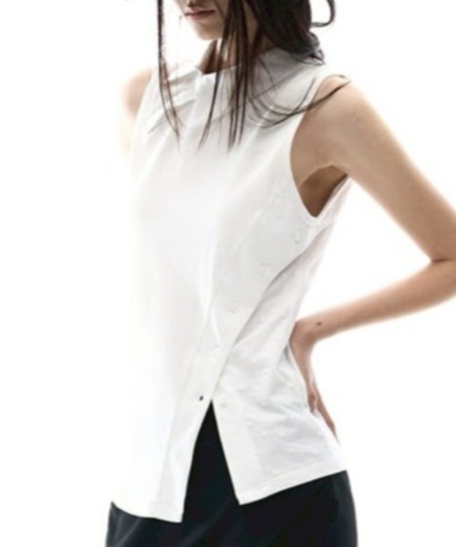 タンクトップ ノースリーブ 「OJOS」Curved Cut Collar Tank