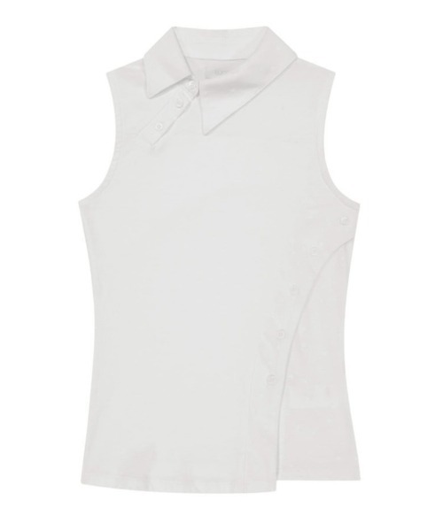 タンクトップ ノースリーブ 「OJOS」Curved Cut Collar Tank