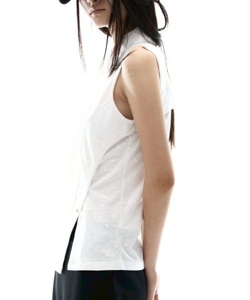 タンクトップ ノースリーブ 「OJOS」Curved Cut Collar Tank