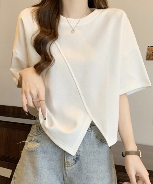 tシャツ 半袖 アシメ切替スリットTシャツ「春夏/デイリーに活躍/体系