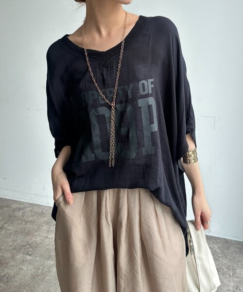 DouDou（ドゥドゥ） tシャツ シアーポンチョロゴTEE レディース