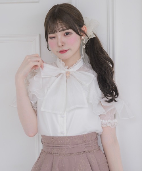 クチュールバイロジータ ブラウス シャツ 半袖 ラッフルシアーブラウス