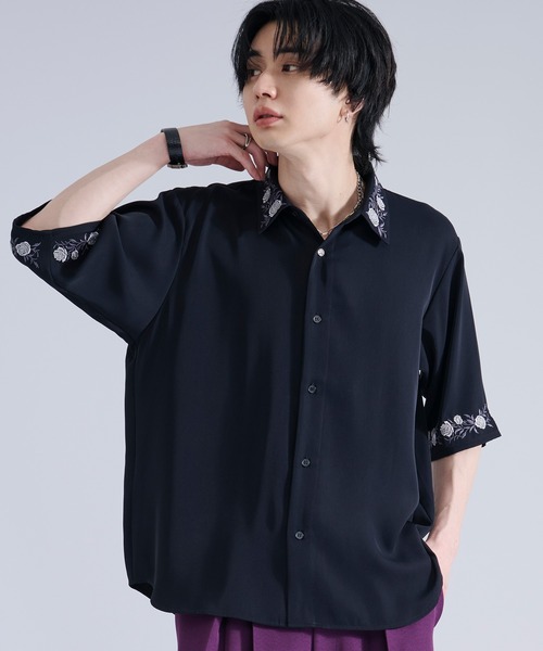 「Ellno Loset」 半袖シャツ MEDIUM チャコール メンズ_画像3