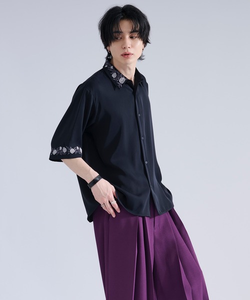 「Ellno Loset」 半袖シャツ MEDIUM チャコール メンズ_画像4