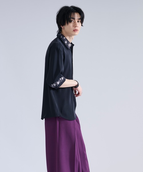 「Ellno Loset」 半袖シャツ MEDIUM チャコール メンズ_画像6