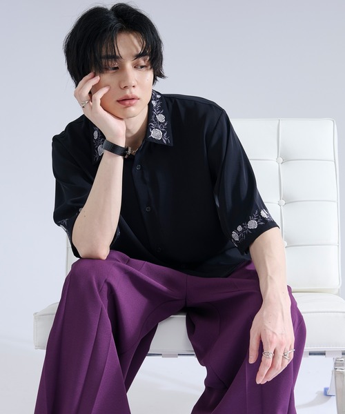 「Ellno Loset」 半袖シャツ MEDIUM チャコール メンズ_画像9