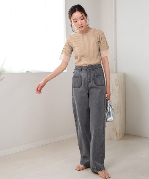 「Bab」 半袖ニット FREE アイボリー レディース_画像3