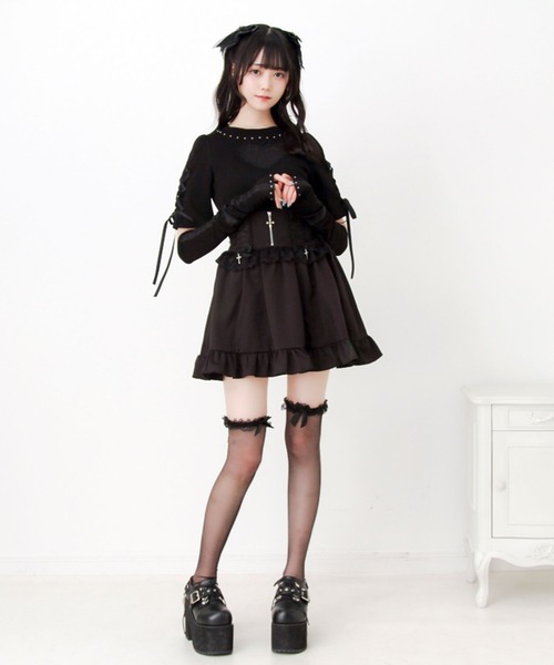 DearMyLove スカート 夏 2wayゴシック風十字架レースアップリボン